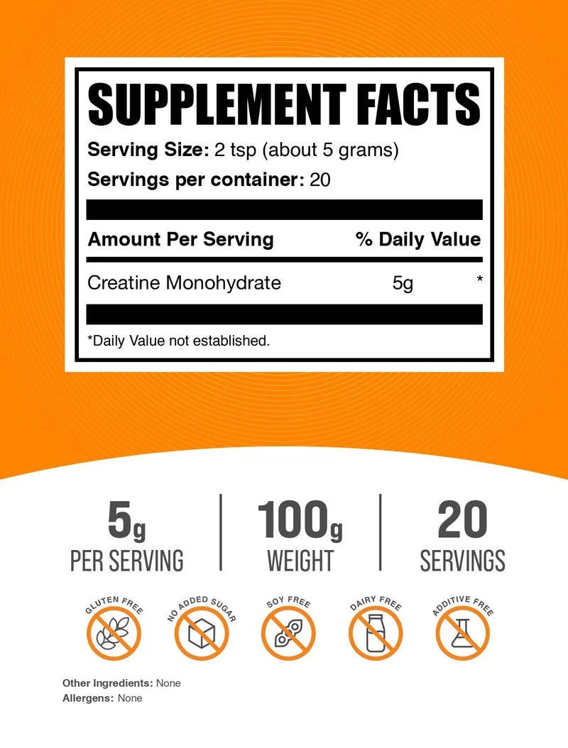 Bulksupplements Creatine Monohydrate Powder - Micronized, Pure Creatine, 5G per Serving, 100G (3.5 Oz)